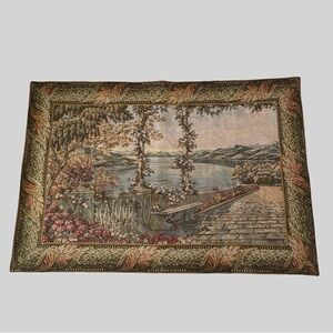 Vintage Woven Tapestry Wall Hanging Italian Villa Landscape Jaquard Lined 52x35”